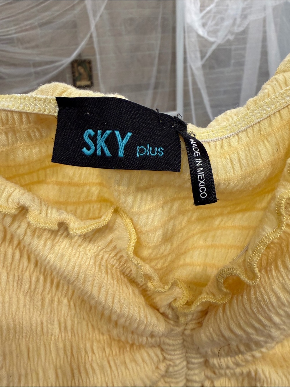 Blue Sky Yellow Ruffled Smocked Top